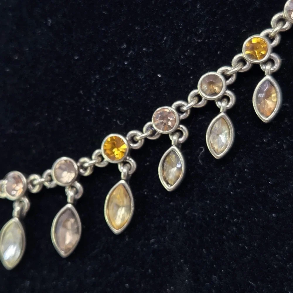 Rhinestone Gold Tone Choker Necklace Multiple Dangles Adjustable‎ Length 16-18